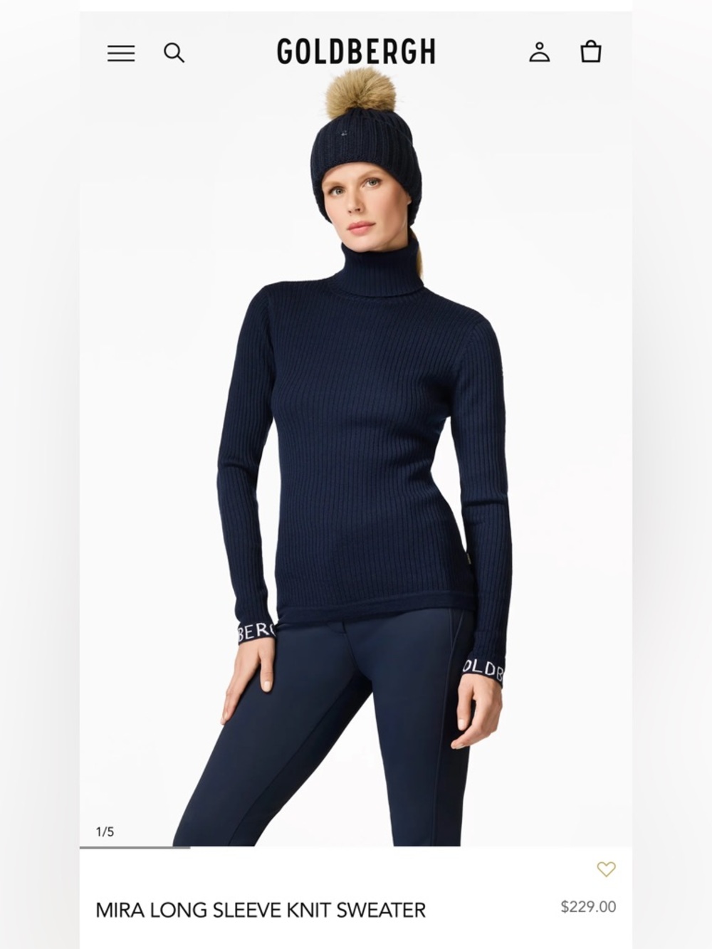 Goldbergh Navy Ribbed Turtleneck Sweater NWT Size Small.
